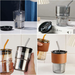 450ml Glass Tumbler with Straw